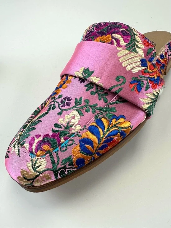 Free People At Ease pink brocade loafer Mules Size 38 Embroidered Boho floral - Picture 5 of 10